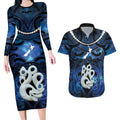 Personalized Maori Matariki Manaia Couples Matching Long Sleeve Bodycon Dress and Hawaiian Shirt Maori Kowhaiwhai Pattern Galaxy