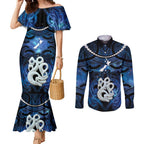 Personalized Maori Matariki Manaia Couples Matching Mermaid Dress and Long Sleeve Button Shirt Maori Kowhaiwhai Pattern Galaxy