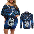 Personalized Maori Matariki Manaia Couples Matching Off Shoulder Short Dress and Long Sleeve Button Shirt Maori Kowhaiwhai Pattern Galaxy