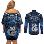 Personalized Maori Matariki Manaia Couples Matching Off Shoulder Short Dress and Long Sleeve Button Shirt Maori Kowhaiwhai Pattern Galaxy