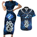 Personalized Maori Matariki Manaia Couples Matching Short Sleeve Bodycon Dress and Hawaiian Shirt Maori Kowhaiwhai Pattern Galaxy