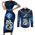 Personalized Maori Matariki Manaia Couples Matching Short Sleeve Bodycon Dress and Long Sleeve Button Shirt Maori Kowhaiwhai Pattern Galaxy