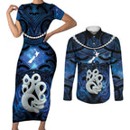 Personalized Maori Matariki Manaia Couples Matching Short Sleeve Bodycon Dress and Long Sleeve Button Shirt Maori Kowhaiwhai Pattern Galaxy