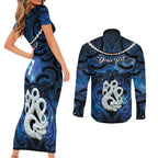 Personalized Maori Matariki Manaia Couples Matching Short Sleeve Bodycon Dress and Long Sleeve Button Shirt Maori Kowhaiwhai Pattern Galaxy
