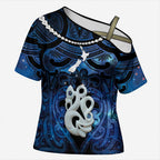 Personalized Maori Matariki Manaia Cross Shoulder Shirt Maori Kowhaiwhai Pattern Galaxy