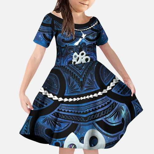 Personalized Maori Matariki Manaia Family Matching Long Sleeve Bodycon Dress and Hawaiian Shirt Maori Kowhaiwhai Pattern Galaxy