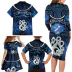 Personalized Maori Matariki Manaia Family Matching Long Sleeve Bodycon Dress and Hawaiian Shirt Maori Kowhaiwhai Pattern Galaxy