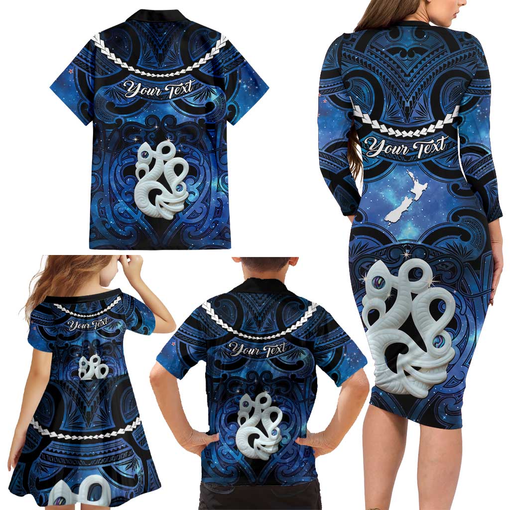 Personalized Maori Matariki Manaia Family Matching Long Sleeve Bodycon Dress and Hawaiian Shirt Maori Kowhaiwhai Pattern Galaxy