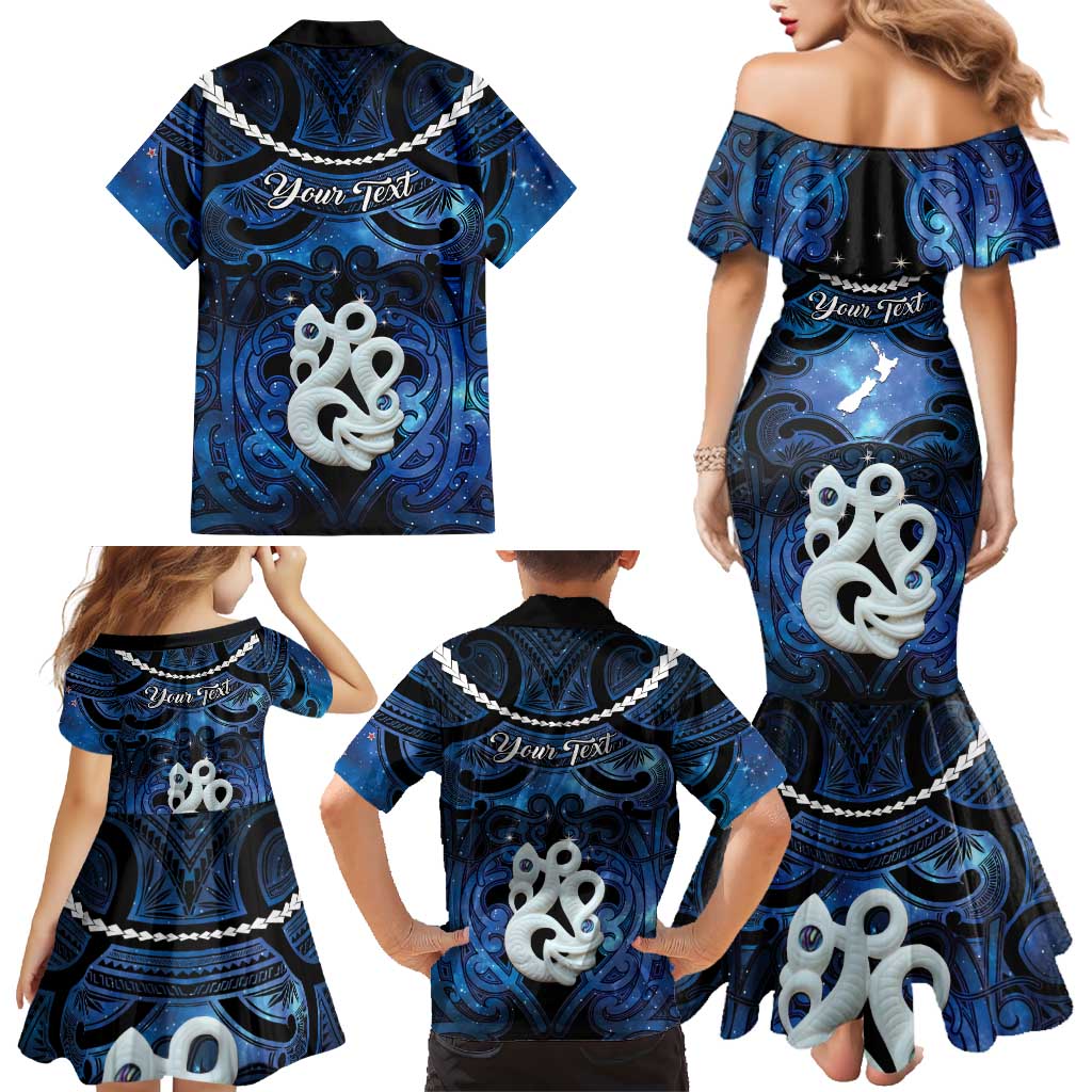 Personalized Maori Matariki Manaia Family Matching Mermaid Dress and Hawaiian Shirt Maori Kowhaiwhai Pattern Galaxy