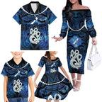 Personalized Maori Matariki Manaia Family Matching Off The Shoulder Long Sleeve Dress and Hawaiian Shirt Maori Kowhaiwhai Pattern Galaxy