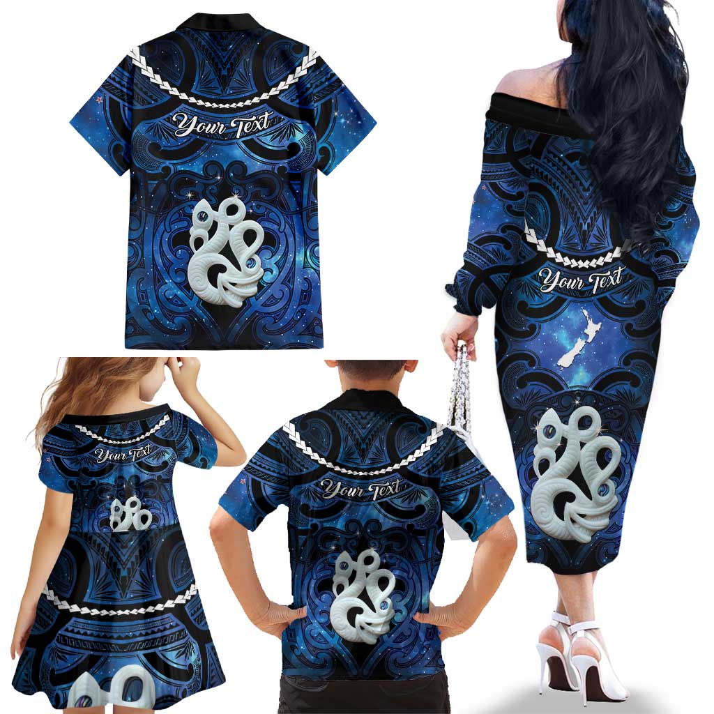 Personalized Maori Matariki Manaia Family Matching Off The Shoulder Long Sleeve Dress and Hawaiian Shirt Maori Kowhaiwhai Pattern Galaxy