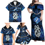 Personalized Maori Matariki Manaia Family Matching Off Shoulder Maxi Dress and Hawaiian Shirt Maori Kowhaiwhai Pattern Galaxy