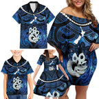 Personalized Maori Matariki Manaia Family Matching Off Shoulder Short Dress and Hawaiian Shirt Maori Kowhaiwhai Pattern Galaxy