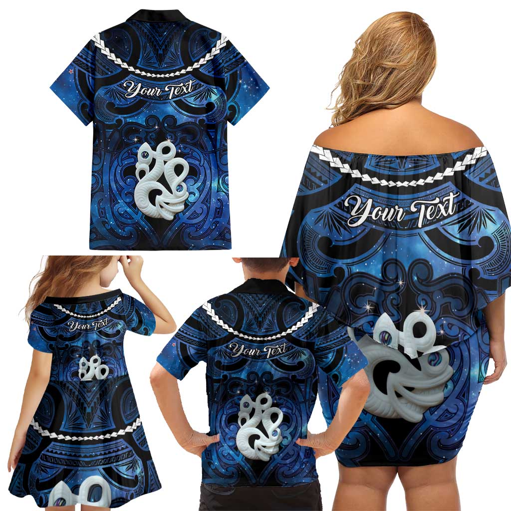 Personalized Maori Matariki Manaia Family Matching Off Shoulder Short Dress and Hawaiian Shirt Maori Kowhaiwhai Pattern Galaxy