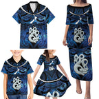 Personalized Maori Matariki Manaia Family Matching Puletasi and Hawaiian Shirt Maori Kowhaiwhai Pattern Galaxy
