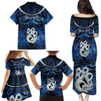 Personalized Maori Matariki Manaia Family Matching Puletasi and Hawaiian Shirt Maori Kowhaiwhai Pattern Galaxy