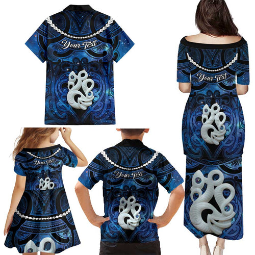 Personalized Maori Matariki Manaia Family Matching Puletasi and Hawaiian Shirt Maori Kowhaiwhai Pattern Galaxy