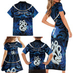 Personalized Maori Matariki Manaia Family Matching Short Sleeve Bodycon Dress and Hawaiian Shirt Maori Kowhaiwhai Pattern Galaxy