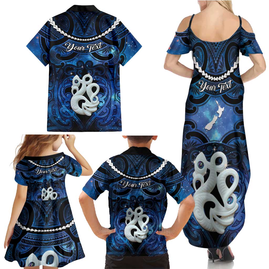 Personalized Maori Matariki Manaia Family Matching Summer Maxi Dress and Hawaiian Shirt Maori Kowhaiwhai Pattern Galaxy