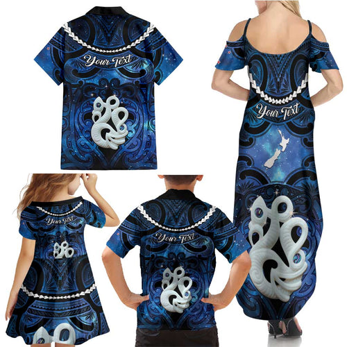 Personalized Maori Matariki Manaia Family Matching Summer Maxi Dress and Hawaiian Shirt Maori Kowhaiwhai Pattern Galaxy