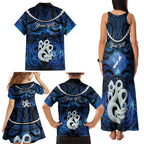 Personalized Maori Matariki Manaia Family Matching Tank Maxi Dress and Hawaiian Shirt Maori Kowhaiwhai Pattern Galaxy