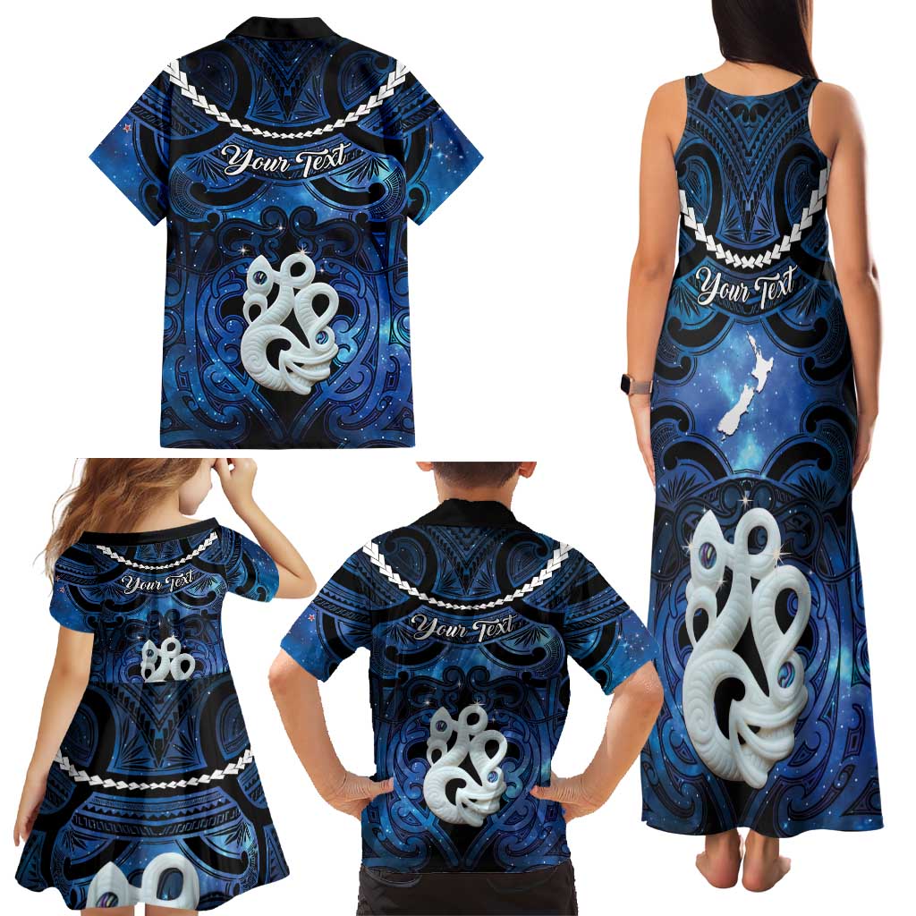 Personalized Maori Matariki Manaia Family Matching Tank Maxi Dress and Hawaiian Shirt Maori Kowhaiwhai Pattern Galaxy