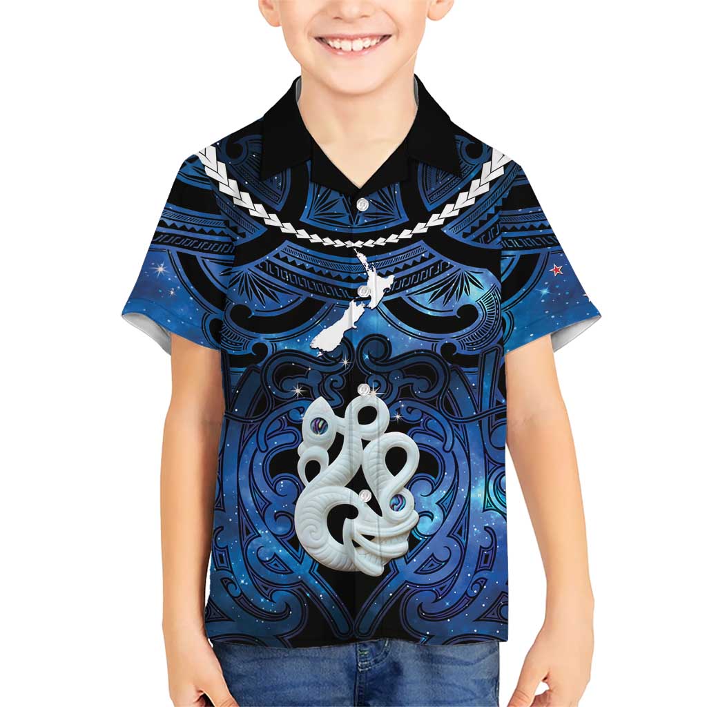 Personalized Maori Matariki Manaia Kid Hawaiian Shirt Maori Kowhaiwhai Pattern Galaxy