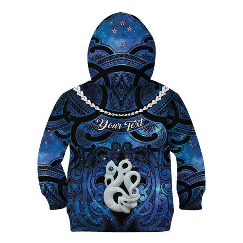 Personalized Maori Matariki Manaia Kid Hoodie Maori Kowhaiwhai Pattern Galaxy