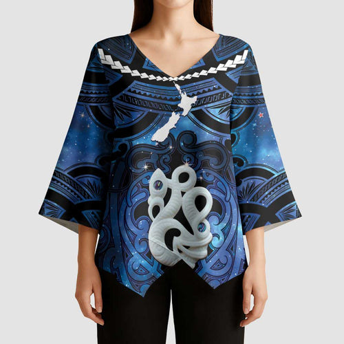 Personalized Maori Matariki Manaia Kimono Sleeve Blouse Maori Kowhaiwhai Pattern Galaxy