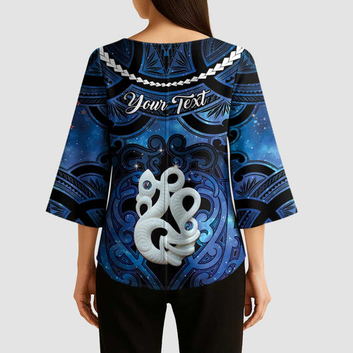 Personalized Maori Matariki Manaia Kimono Sleeve Blouse Maori Kowhaiwhai Pattern Galaxy
