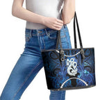 Maori Matariki Manaia Leather Tote Bag Maori Kowhaiwhai Pattern Galaxy