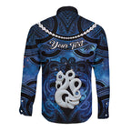 Personalized Maori Matariki Manaia Long Sleeve Button Shirt Maori Kowhaiwhai Pattern Galaxy
