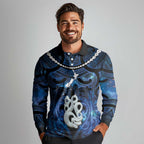 Personalized Maori Matariki Manaia Long Sleeve Polo Shirt Maori Kowhaiwhai Pattern Galaxy