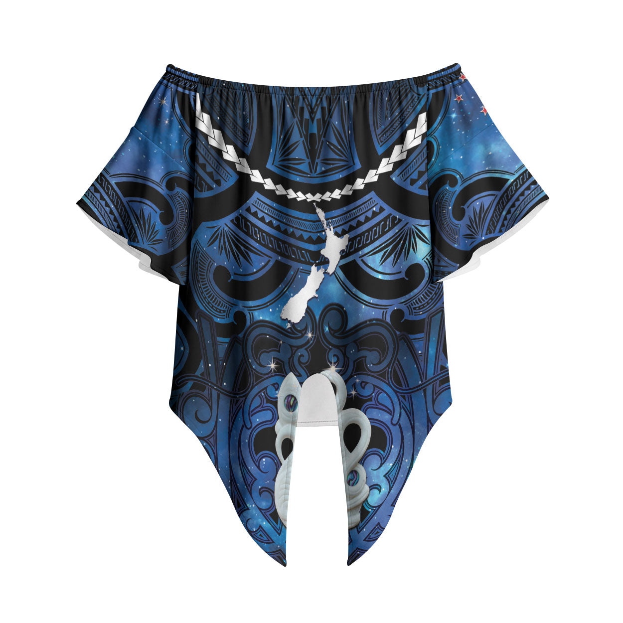 Personalized Maori Matariki Manaia Off Shoulder Wrap Waist Top Maori Kowhaiwhai Pattern Galaxy