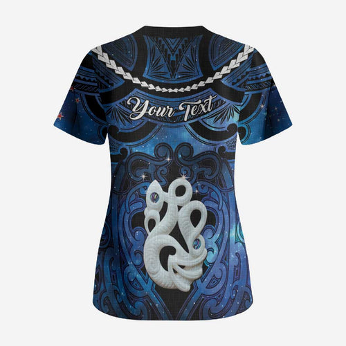 Personalized Maori Matariki Manaia Scrub Top Maori Kowhaiwhai Pattern Galaxy