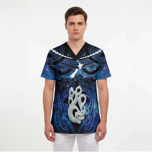 Personalized Maori Matariki Manaia Scrub Top Maori Kowhaiwhai Pattern Galaxy