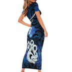 Personalized Maori Matariki Manaia Short Sleeve Bodycon Dress Maori Kowhaiwhai Pattern Galaxy