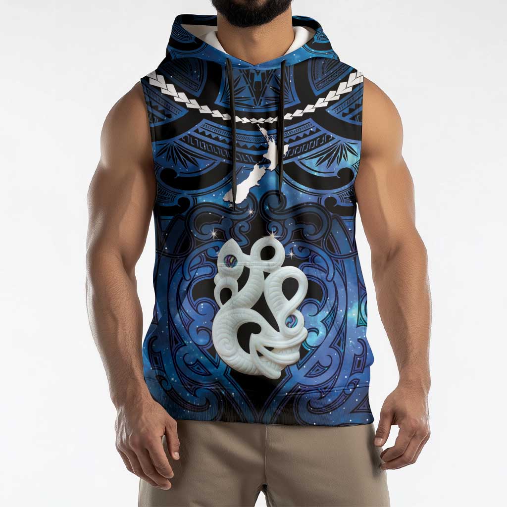 Personalized Maori Matariki Manaia Sleeveless Hoodie Maori Kowhaiwhai Pattern Galaxy