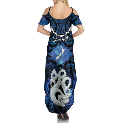 Personalized Maori Matariki Manaia Summer Maxi Dress Maori Kowhaiwhai Pattern Galaxy