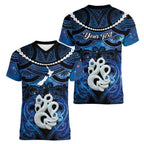 Personalized Maori Matariki Manaia Women V-Neck T-Shirt Maori Kowhaiwhai Pattern Galaxy