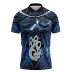 Personalized Maori Matariki Manaia Zipper Polo Shirt Maori Kowhaiwhai Pattern Galaxy