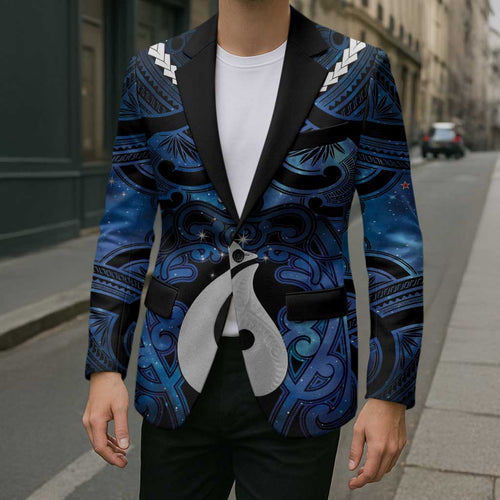 Personalized Maori Matariki Hei Matau Blazer Maori Kowhaiwhai Pattern Galaxy