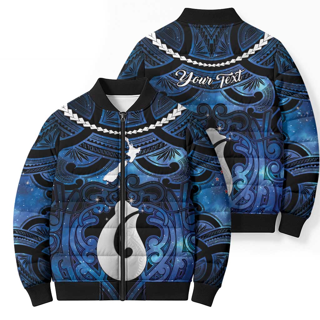 Personalized Maori Matariki Hei Matau Bomber Puffer Jacket Maori Kowhaiwhai Pattern Galaxy