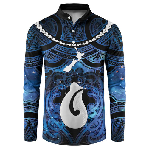 Personalized Maori Matariki Hei Matau Button Sweatshirt Maori Kowhaiwhai Pattern Galaxy