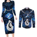 Personalized Maori Matariki Hei Matau Couples Matching Long Sleeve Bodycon Dress and Long Sleeve Button Shirt Maori Kowhaiwhai Pattern Galaxy