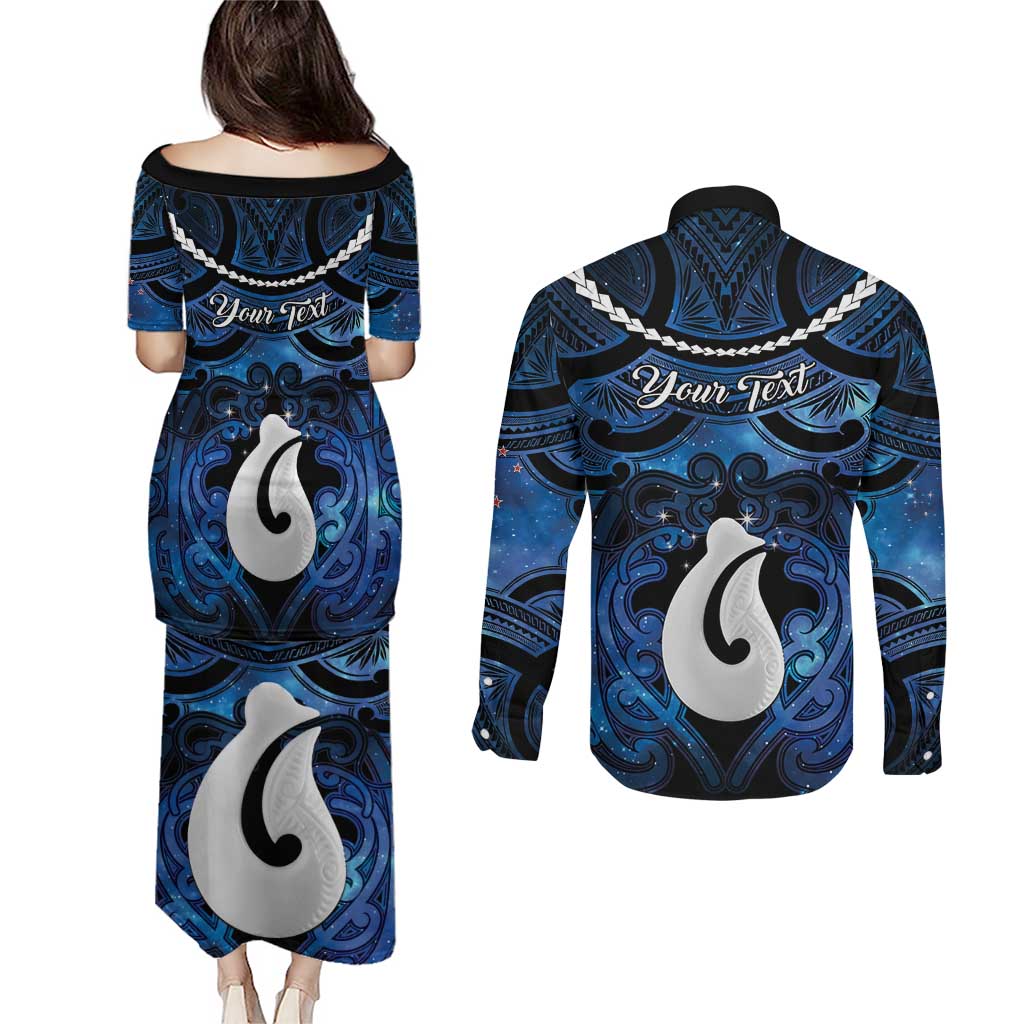 Personalized Maori Matariki Hei Matau Couples Matching Puletasi and Long Sleeve Button Shirt Maori Kowhaiwhai Pattern Galaxy