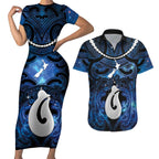 Personalized Maori Matariki Hei Matau Couples Matching Short Sleeve Bodycon Dress and Hawaiian Shirt Maori Kowhaiwhai Pattern Galaxy