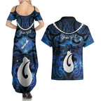 Personalized Maori Matariki Hei Matau Couples Matching Summer Maxi Dress and Hawaiian Shirt Maori Kowhaiwhai Pattern Galaxy