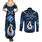 Personalized Maori Matariki Hei Matau Couples Matching Summer Maxi Dress and Long Sleeve Button Shirt Maori Kowhaiwhai Pattern Galaxy