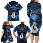 Personalized Maori Matariki Hei Matau Family Matching Long Sleeve Bodycon Dress and Hawaiian Shirt Maori Kowhaiwhai Pattern Galaxy